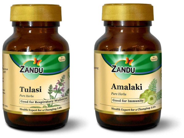 Zandu Amalaki and Zandu Tulasi Ayurvedic Veg capsules (60 Capsules each)
